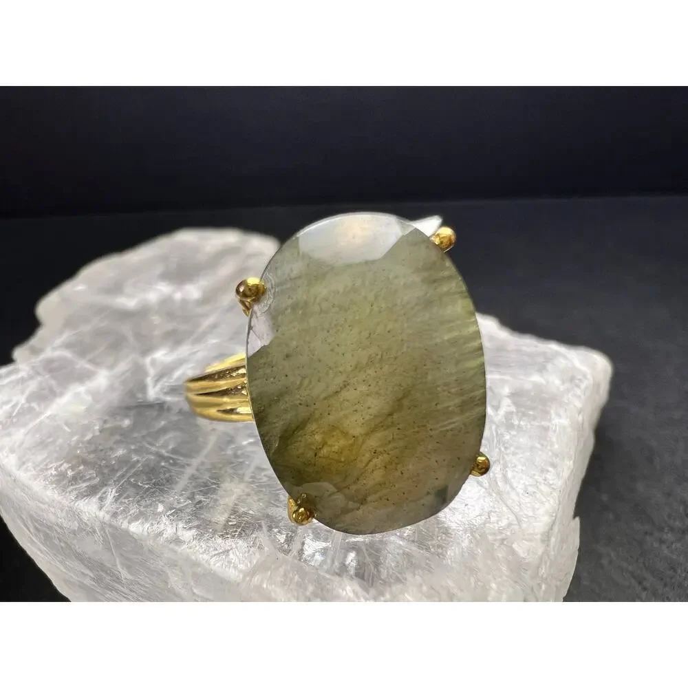 NWT Labradorite Gold Over 925 Sterling Ring Size 7